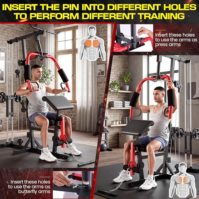 OPPSDECOR Home Gym Equipment, Multifunctional Workout Station with Pulley System, All in One Adjustable Exercise Equipment with LAT Pulldown & Chest Press & PEC Deck Fly & Leg Extension & Rowing