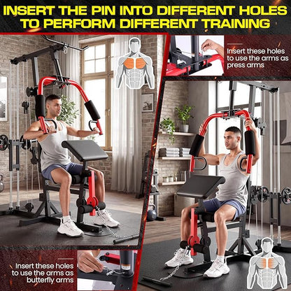 OPPSDECOR Home Gym Equipment, Multifunctional Workout Station with Pulley System, All in One Adjustable Exercise Equipment with LAT Pulldown & Chest Press & PEC Deck Fly & Leg Extension & Rowing