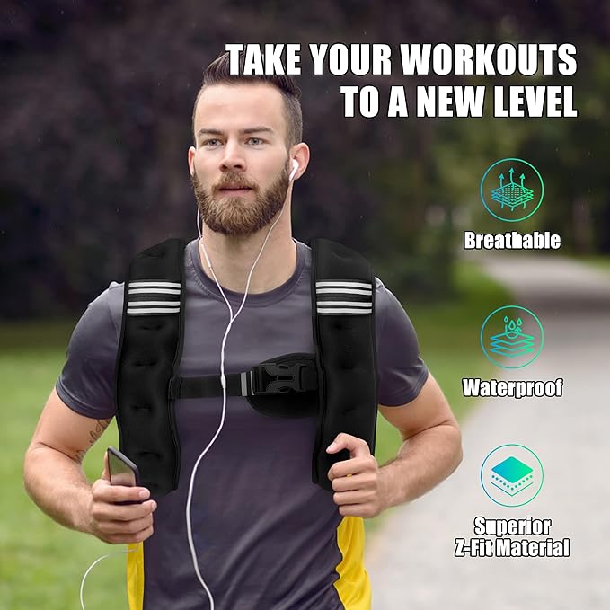 Weighted Vest Men or Women - 6lb/8lb/12lb/16lb/20lb/25lb/30lb Weights with Reflective Stripe, Weighted vest for Workout Equipment for Strength Training Night Running