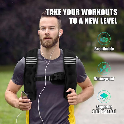 Weighted Vest Men or Women - 6lb/8lb/12lb/16lb/20lb/25lb/30lb Weights with Reflective Stripe, Weighted vest for Workout Equipment for Strength Training Night Running