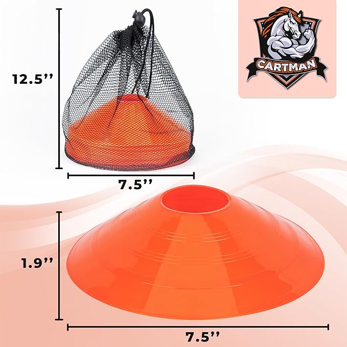 CARTMAN Plastic Training Cones (Set of 12/24 Pack 9" or 12/24 Pack 7" or 12/24 Pack Disc Cone) Agility Soccer Cones, Indoor Outdoor and Festive Events Field Marker Agility Cones