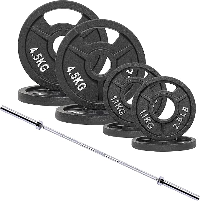Signature Fitness 2-Inch Cast Iron Barbell Set, Including Multiple LBS Weight Plates and 6FT Barbell Set, Multiple