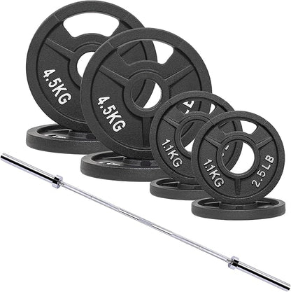 Signature Fitness 2-Inch Cast Iron Barbell Set, Including Multiple LBS Weight Plates and 6FT Barbell Set, Multiple