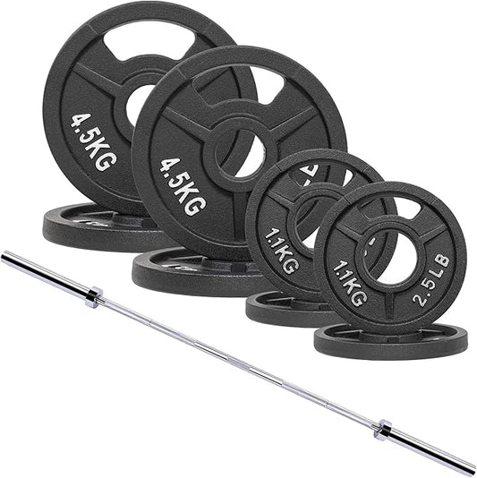 Signature Fitness 2-Inch Cast Iron Barbell Set, Including Multiple LBS Weight Plates and 6FT Barbell Set, Multiple