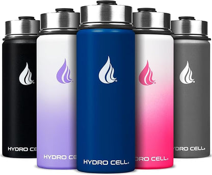 HYDRO CELL Stainless Steel Insulated Water Bottle with Straw - For Cold & Hot Drinks - Metal Vacuum Flask with Screw Cap and Modern Leakproof Sport Thermos for Adults (Navy 18oz)