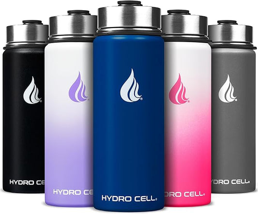 HYDRO CELL Stainless Steel Insulated Water Bottle with Straw - For Cold & Hot Drinks - Metal Vacuum Flask with Screw Cap and Modern Leakproof Sport Thermos for Adults (Navy 18oz)