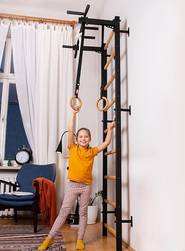 Wooden Swedish Ladder Wall Stall Bar - Indoor Chin Up Bar Workout Equipment for Home Exercise, Physical Therapy, Gymnastics, Fitness