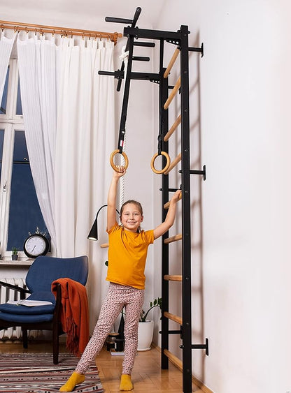 Wooden Swedish Ladder Wall Stall Bar - Indoor Chin Up Bar Workout Equipment for Home Exercise, Physical Therapy, Gymnastics, Fitness