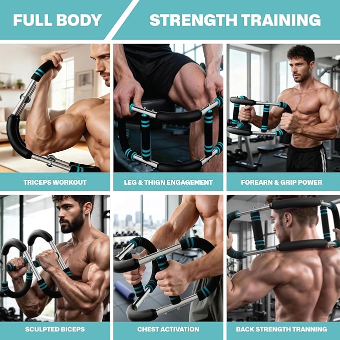 PRIMEFLOW Power Twister Bar – Adjustable 40/50/60KG Chest Expander Arm Exerciser with Heavy‑Duty Spring & Non‑Slip Handles for Upper Body Workout