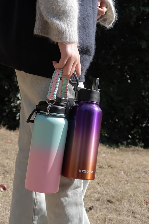 KXIAOCHEN Insulated Water Bottle, Stainless Steel Water Bottle, 2 Lids (Straw and Handle Lid),Wide Mouth Metal Water Bottles Keep Hot and Cold, Double Walled, Thermo Mug, Metal Canteen