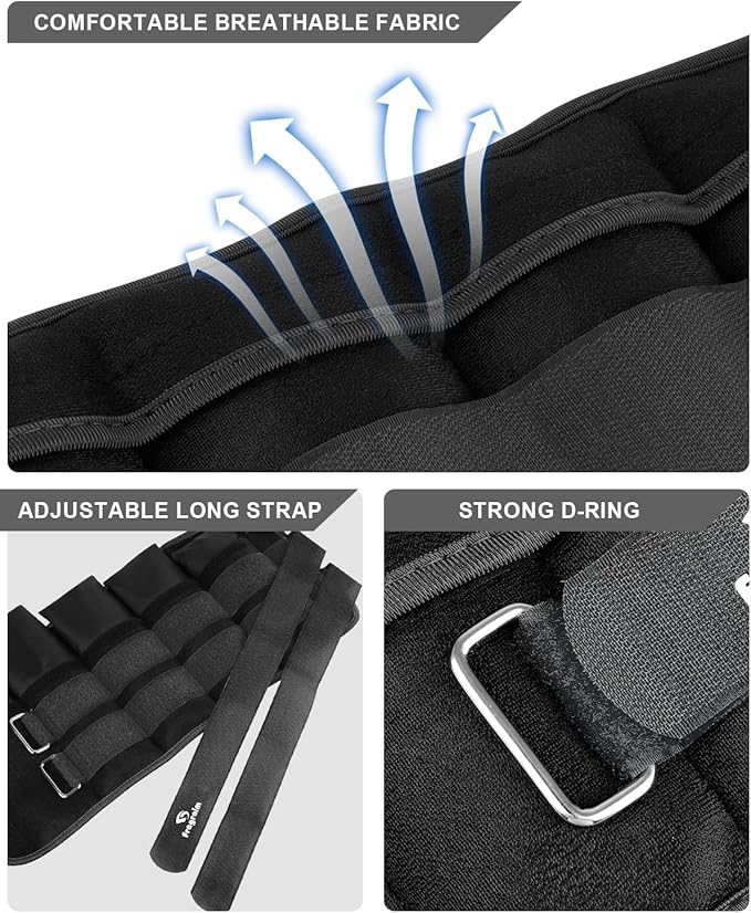Adjustable Ankle Weights 1-3/4/5/6/8/10/12/15/20 LBS Pair with Removable Weight for Jogging, Gymnastics, Aerobics, Physical Therapy