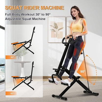 Squat Machine for Home, Squat Assist Trainer with Adjustable Resistance, Foldable Rowing Machine, LCD Display, Exercise Trainer with 265LBS Capacity for Glutes Legs Workout