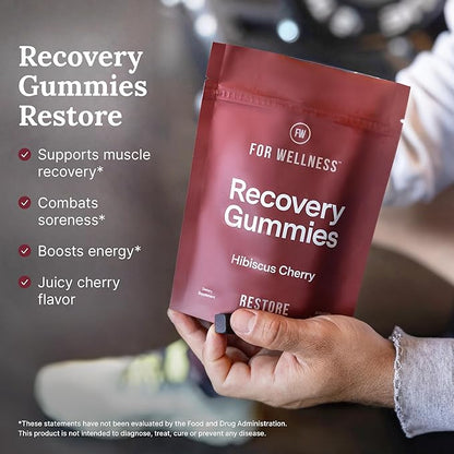 Recovery Gummies Restore - Tart Cherry Gummies for Muscle Recovery - Hibiscus Cherry Flavor with Antioxidants & Electrolytes Combats Soreness, Boosts Energy - Vegan, Non-GMO, Gluten-Free - 90ct