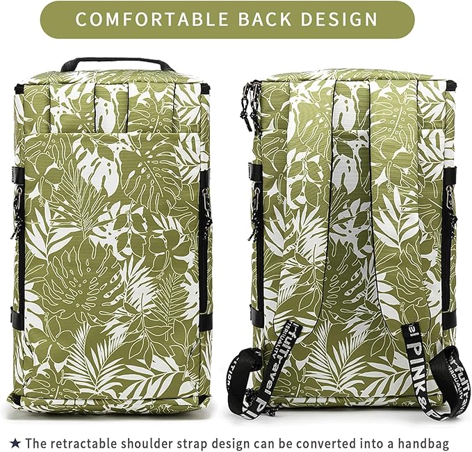 Floral gym duffel bag backpack, fashion wrestling bag,with shoe compartment, 4 kinds of back method waterproof travel sports walking laptop Lightweight (A-Floral Green)