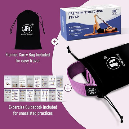 Stretch Bands for Exercise, Non Elastic Yoga Stretching Strap with Loops, 3.8cm x 2.45m, Stretching Bands for Physical Therapy, Yoga, Pilates, Dance, Gymnastics Exercise