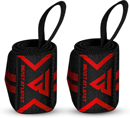 Weight Lifting Wrist Wraps – 18” Cotton Wrist Support with Thumb Loop – Gym Straps for Workout Powerlifting Weightlifting Fitness Strength Training, Stiff Wrist Straps