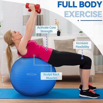 Fitvids Exercise Ball for Fitness, Yoga, Pilates with Quick Pump, Anti-Burst Slip Resistant Balance Ball