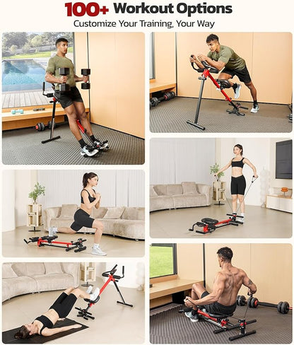 Yoleo 2 in 1 Ab & Rowing Machines for Home, Foldable Ab Workout Equipment, Ab Trainer Machine for Stomach Workout, Ab Crunch Machine with Foam Support,7-Length Adjustable Ab Machine for Home Exercise