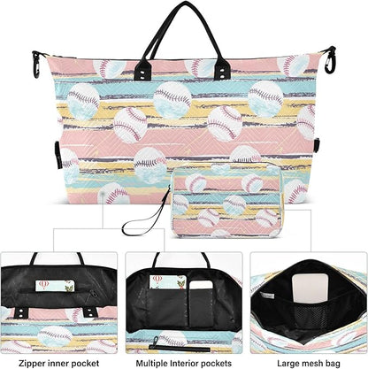 senya Weekender Bags Travel Duffel Gym Bag Stripes Baseball Carry on Overnight Tote Bag with Toiletry Bag for Airplane Travel Trip Gym Yoga