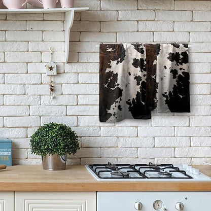 Cow Fur Texture Hand Towels 2 Pack 28x14 Inch White Black Brown Animal Skin Print Kitchen Bathroom Gym Towels