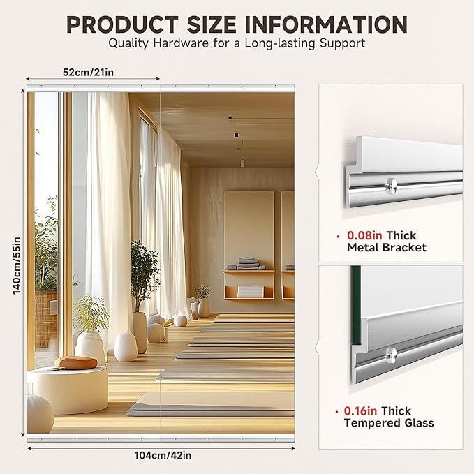 Home Gym Mirror, 55" x 21", 2PCS Large Full Body Mirror for Yoga, Silver Frameless Tempered Glass, Wall-Mounted Wall Mirrors for Home Gym, Workout, Garage, Bedroom, Bathroom, Dance Studio