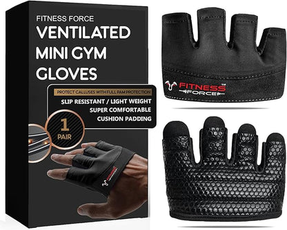 FITNESS FORCE Workout Gloves for Men & Women Partial Weight Lifting Non-Slip Gym Gloves, Lifting Grip for Calluses Guard Fingerless Exercise Gloves with Full Palm Protection