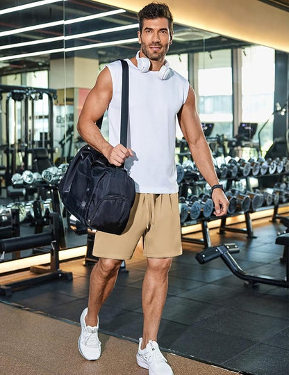 PINSPARK Men's Gym Workout Shorts - 7" Quick Dry Running Athletic Shorts with Towel Loop and Zipper Pockets