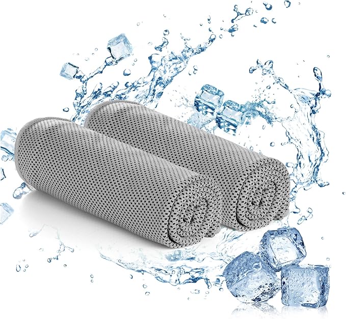2 Packs Cooling Towel (40"x 12"), Microfiber Cool Towel, Soft Breathable Chilly Towel Stay Cool for Yoga, Sport, Gym, Camping, Fitness, Running & More Activities, Grey
