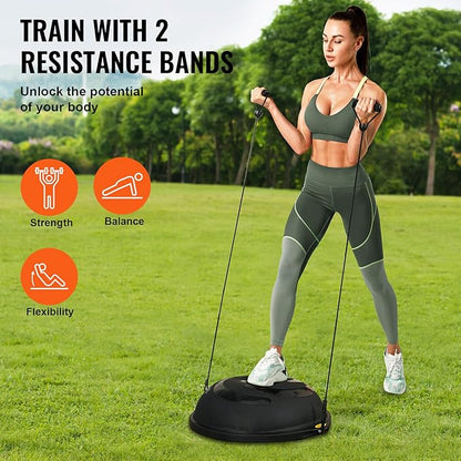 VEVOR Half Exercise Ball Trainer, 23/26 inch Balance Ball Trainer, 1500lbs Capacity Stability Ball, Yoga Ball with Resistance Bands & Foot Pump, Strength Fitness Ball for Home Gym Full Body Workout