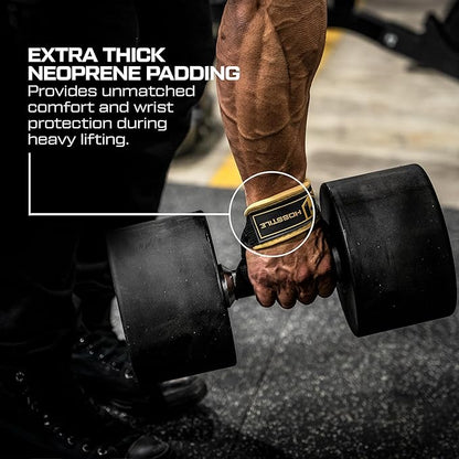 HOSSTILE Padded Lifting Wrist Straps (Pair) - Reinforced Support for Powerlifting, Bodybuilding, Gym Workouts, Strength Training, Deadlifts & Fitness Workouts - Extra Long, Durable, Adjustable