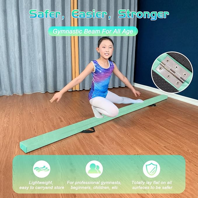 8FT Folding Balance Beam -Gymnastics Floor Beam -Gymnastics Equipment for Kids,Wood core- Anti-Slip Bottom and Carrying Bag for Home