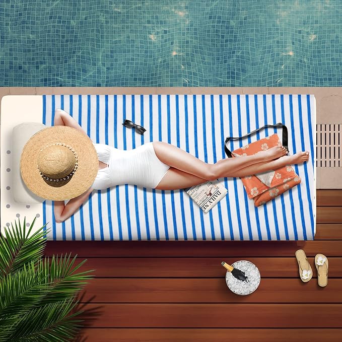 JML Beach Towels Set of 4, 30" x 60", Microfiber Bath Towel for Adult, Cabana Stripe, Absorbent, Quick Dry, Perfect for Salon, Hotel, Travel, Sport, Swimming, Yoga, Camping, Coffee