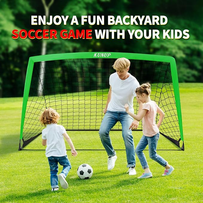 2 Set Kids Soccer Goals for Backyard with Training Equipment, Portable Foldable Practice Nets with Ball, Dice & Mat, Cones, Air Pump and Carry Bag for Toddler Youth Outdoor Sports Game