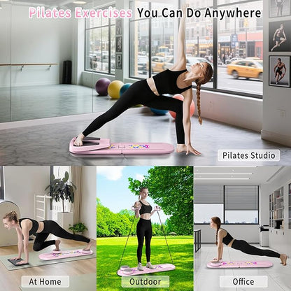 Pilates Board, Foldable Pilates Reformer Set for Home Workout with Timer, 6-in-1 Multifunctional Portable Reformer Pilates Machine at Home Pilates Equipment for Fitness, Exercise, Abs, Core Training
