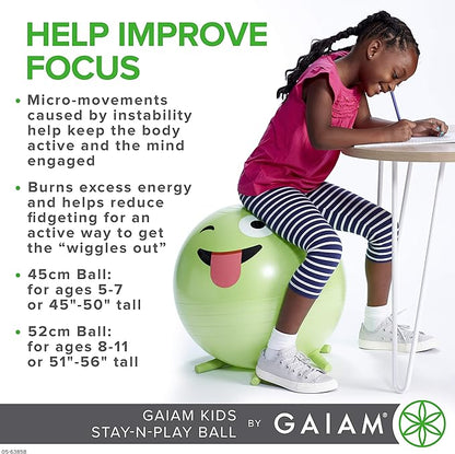 Stay-N-Play Children's Balance Ball - Flexible School Chair Active Classroom Desk Alternative Seating Built-In Stay-Put Soft Stability Legs, Includes Air Pump