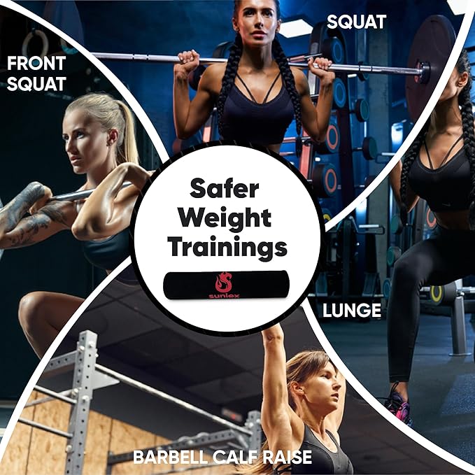 【SUNIEX】 HIGH DURABILITY Squat Pad - Fits ALL Olympic Bars - EASY CARRY – SUPER GRIP Design - Neck & Shoulder Protective Pad - Barbell Pad for Squats, Lunges, Weight lifting, Crossfit