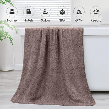 JML Microfiber Bath Towels, Oversized, Ultra Soft, Super Absorbent and Fast Drying, No Fading Large Bathroom Towel Set for Sport, Travel, Fitness (Coral Fleece - Chocolate, 30 in x 60 in)