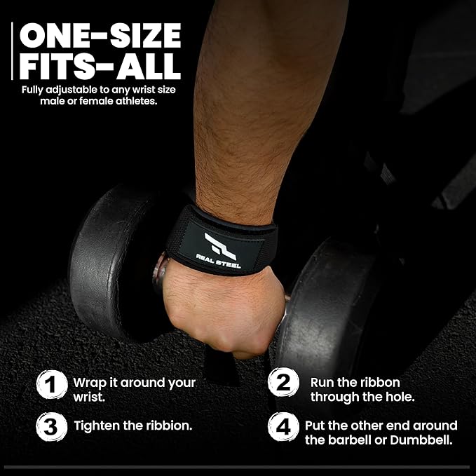Real Steel Lifting Wrist Straps for Weightlifting, Bodybuilding, Powerlifting, Strength Training, & Deadlifts - Padded Neoprene with 24 inch Cotton