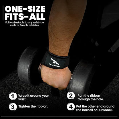 Real Steel Lifting Wrist Straps for Weightlifting, Bodybuilding, Powerlifting, Strength Training, & Deadlifts - Padded Neoprene with 24 inch Cotton