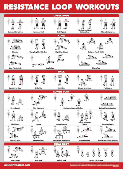 Palace Learning 4 Pack - Resistance Bands Workout Exercise Posters Volume 1, 2 & 3 + Resistance Loops Fitness Chart (LAMINATED, 18" x 24")