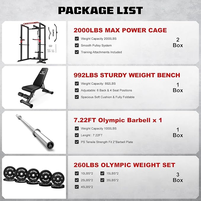 S11 Power Cage, 2000LB Multi-Function Power Rack with LAT Pulldown, Squat Rack with Adjustable Pulley System and Training Attachments, Weight Rack for Home Gym