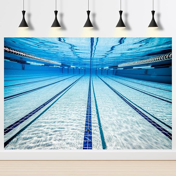 Blue Swimming Pool Photography Background Sports Theme Fitness Swim Competition Exercise Backdrop for Men Boys Girls Adults Studio Swimming Pool Scene Birthday Party Photo Props 20x10ft