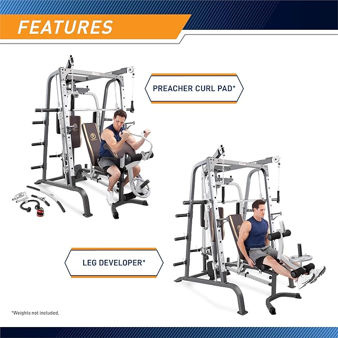 Marcy Smith Cage Workout Machine Full Body StrengthTraining Home Gym Equipment System with Leg Developer, Press Bar, PEC Deck, and Squat Rack