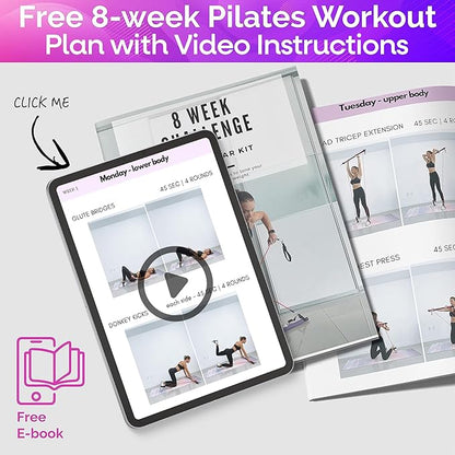 Portable Pilates Bar Kit with Resistance Bands (20, 30, 40, 50 LBS) – Adjustable Home Workout Equipment with 8 Week Training Program – Full Body Fitness Bar for Pilates, Strength Training