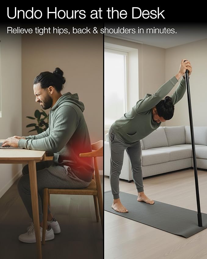 Yoga Stick - 5ft Bamboo Stretching Stick for Mobility with 20+ Video Tutorials - Posture Corrector, Stiffness Relief - Dowel Rod for Physical Therapy, Exercise Stick for Stretching with Non-Slip Grips