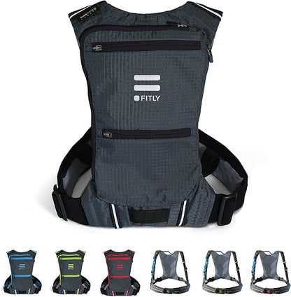 FITLY Minimalist Running Pack - Fitness Backpack Phone Holder, Storage, Thoracic Belt - Carry Personal Items - Running Gear for Men & Women - Lightweight Hydration Water Backpack