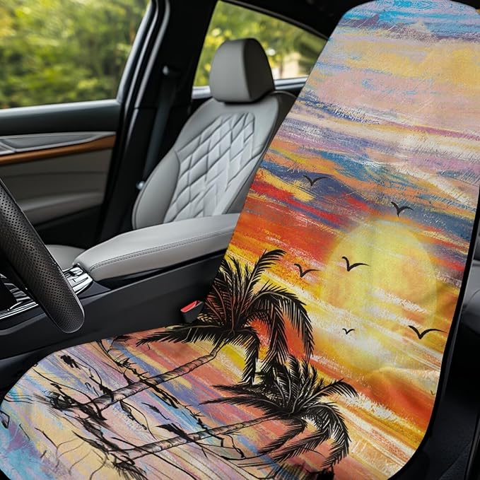 Bulopur Washable Seat Covers for Cars Tropical Palm Tree Sunset Sweat Towel Car Seat Cover for Gym Running Athletes Breathable Automotive Interior Protection