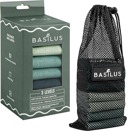 3-Pack Fabric Resistance Bands for Legs & Glutes – Exercise Bands for Strength Training, Yoga, Pilates & Fitness – Mesh Bag & Exercise Guide Included