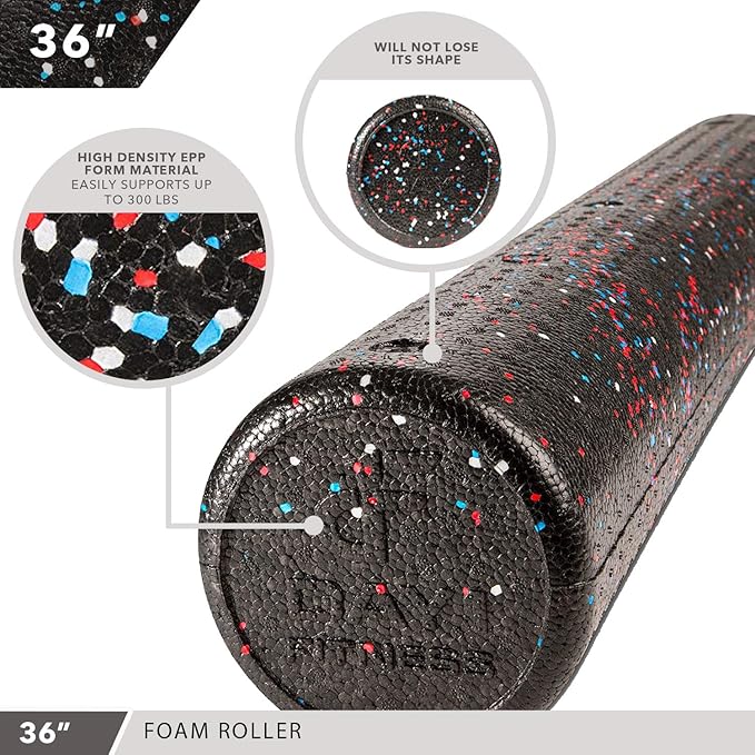 Day 1 Fitness High Density Muscle Foam Rollers - Sports Massage Rollers for Stretching, Physical Therapy, Deep Tissue, Myofascial Release - Ideal for Exercise and Pain Relief – USA Speckled, 36”