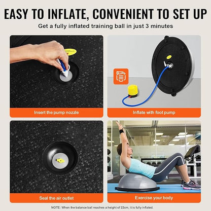 Half Exercise Ball Trainer 23 inch Balance Ball Trainer 1500lbs Capacity Stability Ball with Resistance Bands & Foot Pump, Strength Fitness Ball for Home Gym Full Body Workout